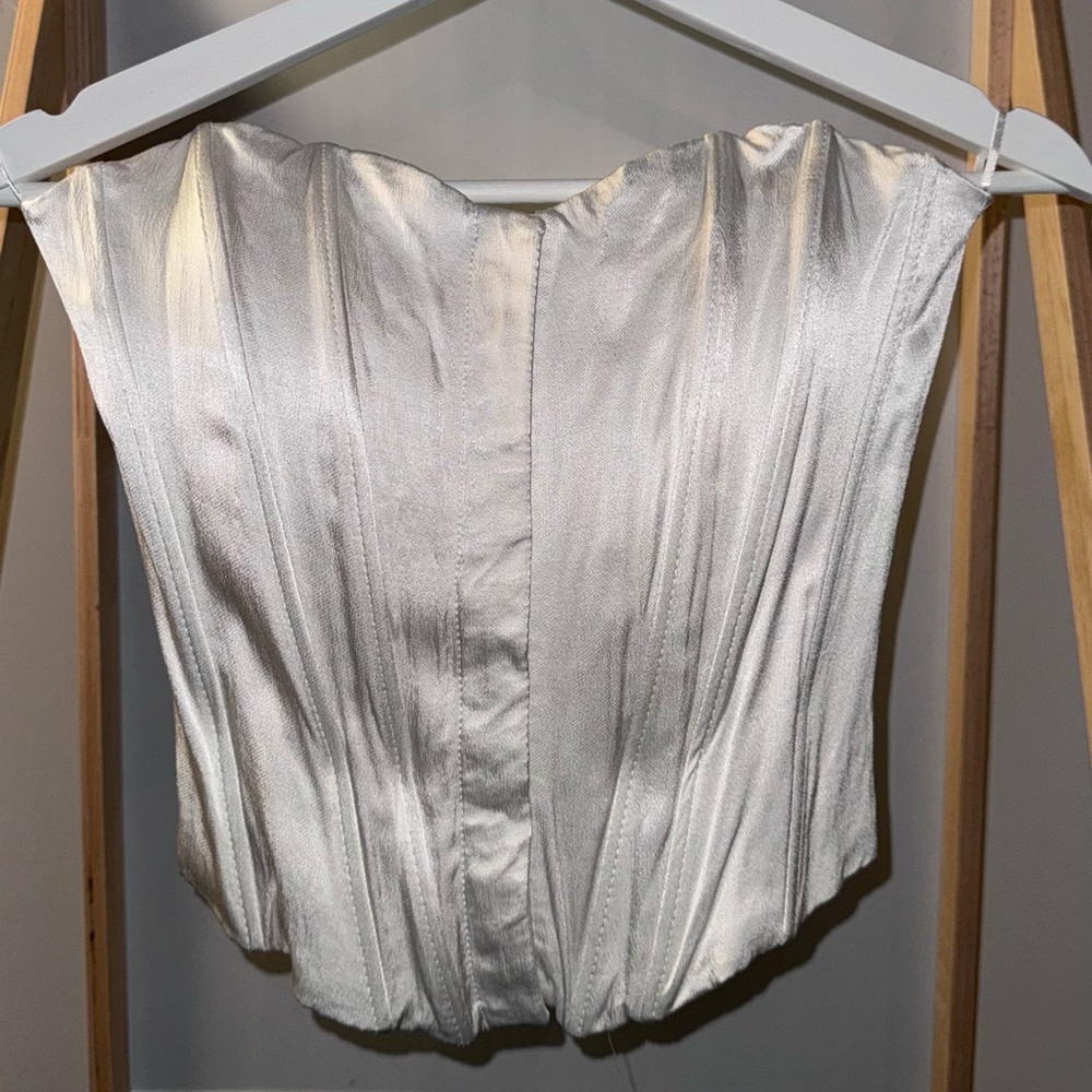 Zara Shimmering White Strapless Top